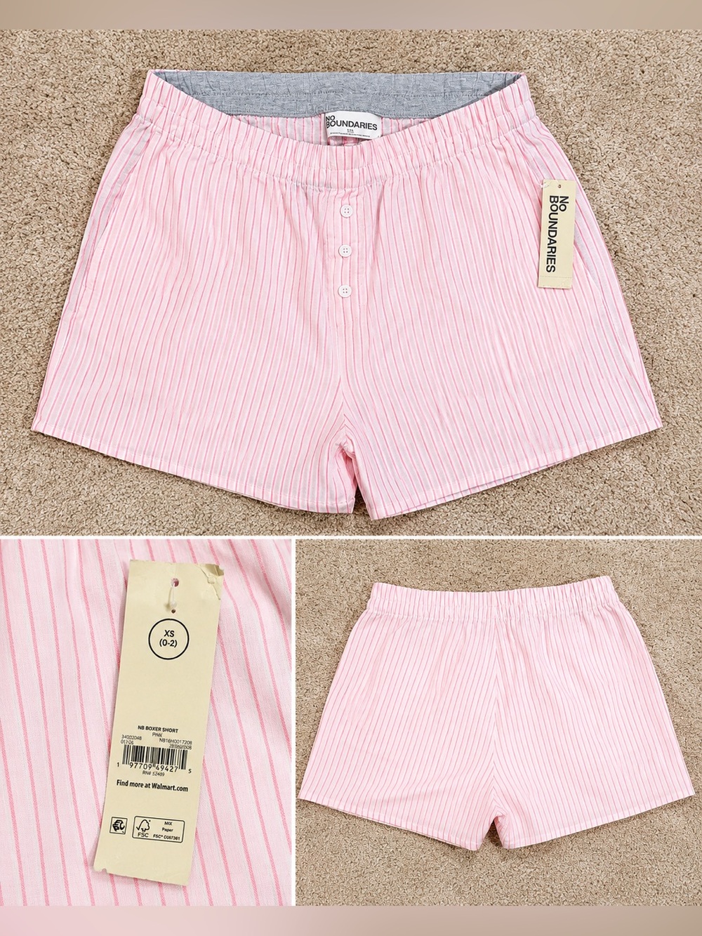 No Boundaries Pink and White Striped Cotton Pajama Shorts - Picture 1 of 1